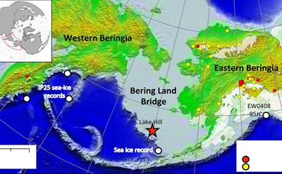 Map showing Bering Land Bridge.